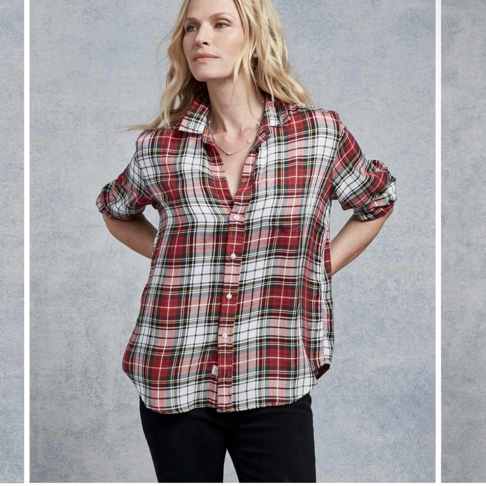 FRANK & Eileen Plaid Button-Up Shirt - Red and White size XS woman